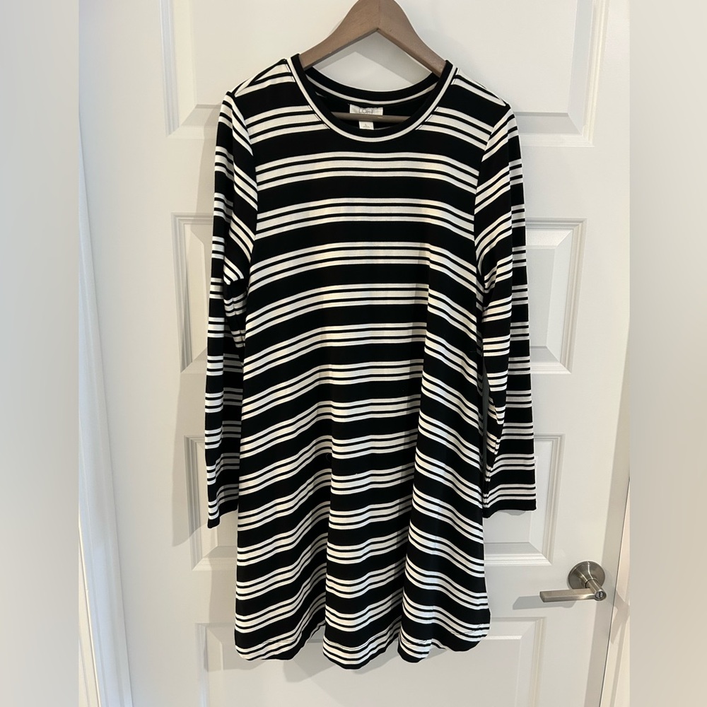 Loft Lounge Long Sleeve Fleece Lined Dress Black White Size L
